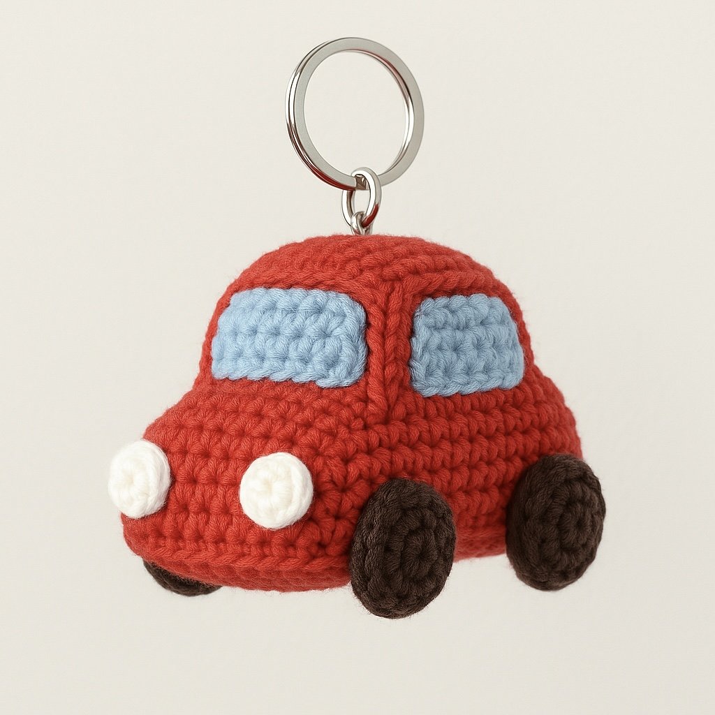 🚗 **Handmade Crochet Mini Car Keychain** – A small and adorable amigurumi project, crafted with vibrant yarn colors. This beginner-friendly design features detailed windows, headlights, and wheels, creating a cute and practical accessory. Perfect for gifts, handmade markets, or personal use!  