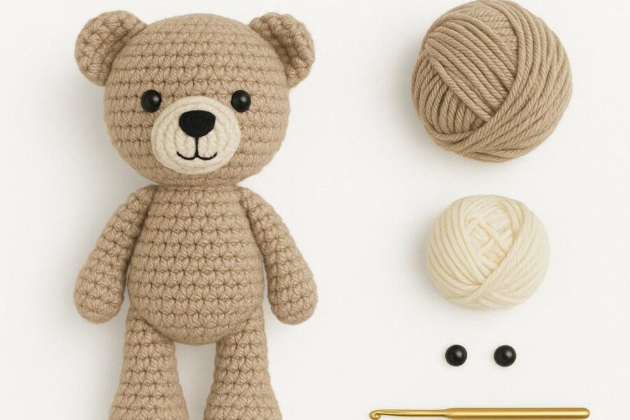 This adorable amigurumi teddy bear is carefully crocheted with selected high-quality materials. Using brown and white yarn, safety eyes, and an ergonomic crochet hook, you can create your own handmade teddy bear. Check out my blog for detailed step-by-step instructions and bring your unique design to life!