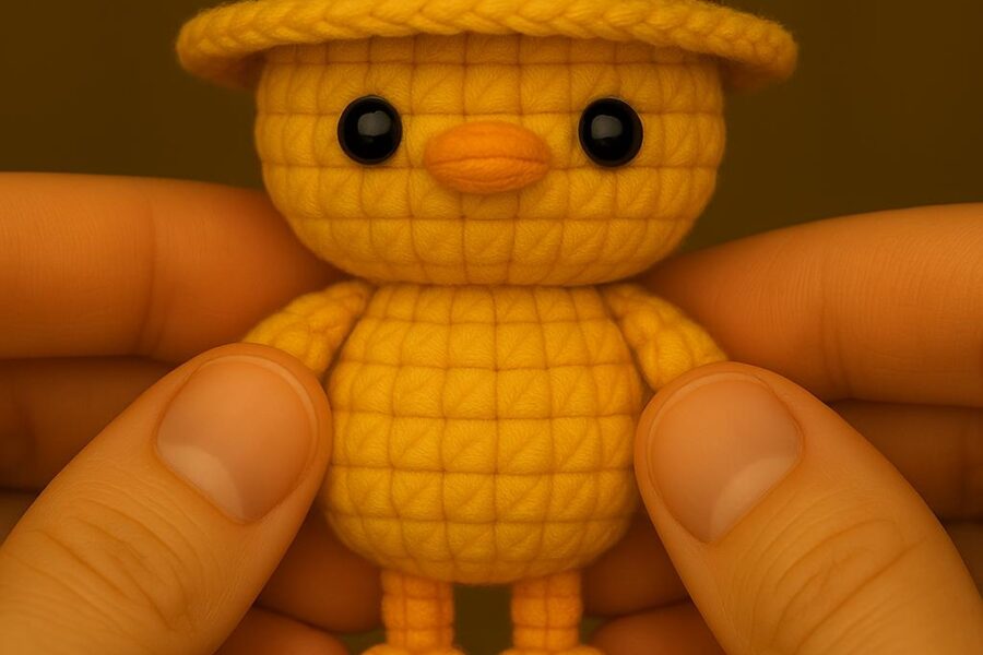 Handmade *chick* amigurumi! 🐥 Crocheted with soft yellow cotton yarn and a 2 mm hook, this adorable chick stands approximately 8 cm tall. Crafted in one seamless piece for a perfect shape, it features tiny wings and cute black eyes, adding a cheerful touch to any space. The detailed pattern is beginner-friendly and easy to follow, making it a delightful project for all skill levels. 100% handmade with love! 🧶