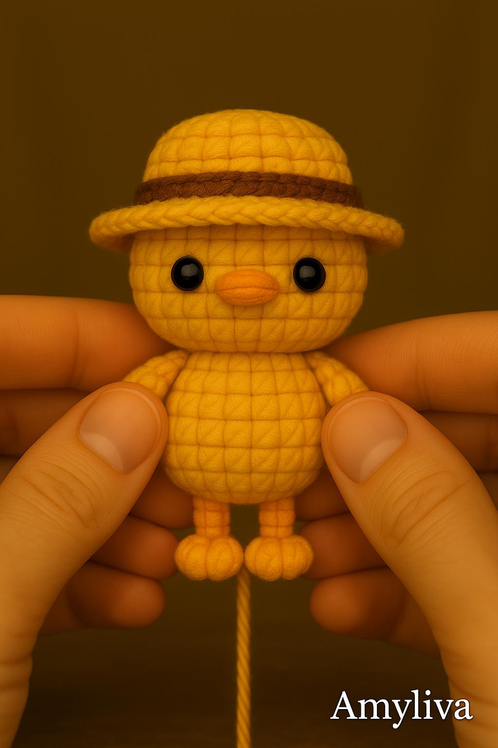 Handmade *chick* amigurumi! 🐥 Crocheted with soft yellow cotton yarn and a 2 mm hook, this adorable chick stands approximately 8 cm tall. Crafted in one seamless piece for a perfect shape, it features tiny wings and cute black eyes, adding a cheerful touch to any space. The detailed pattern is beginner-friendly and easy to follow, making it a delightful project for all skill levels. 100% handmade with love! 🧶