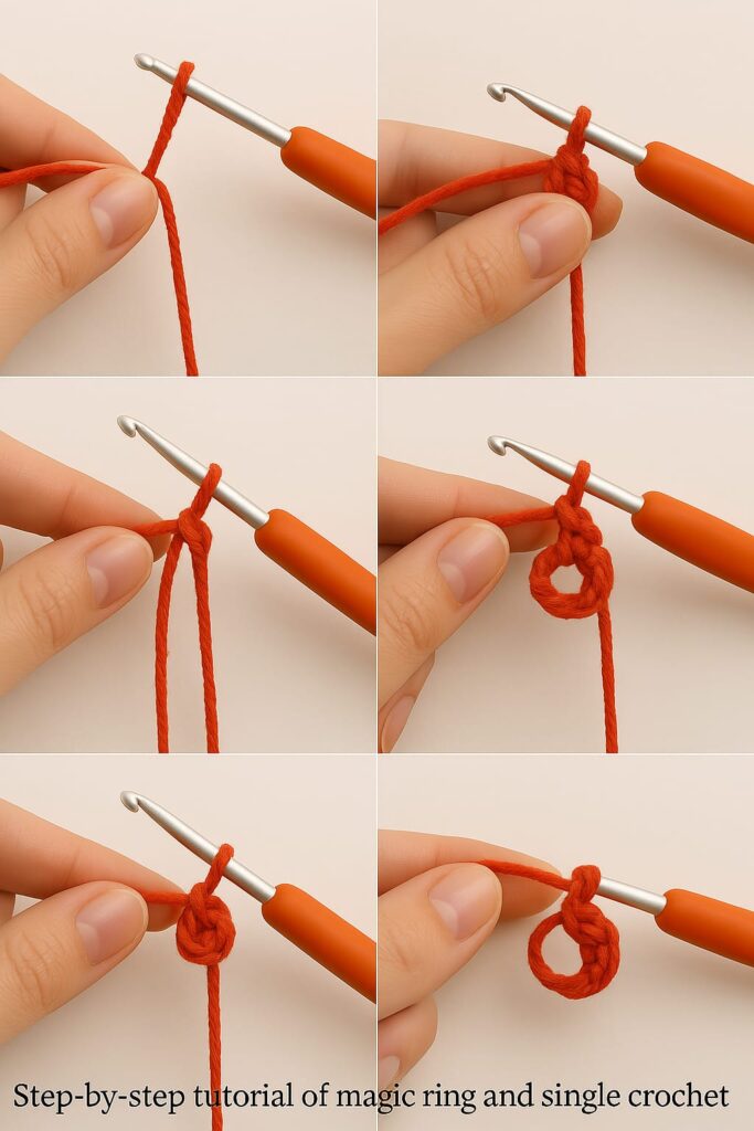 Beginner crochet stitches for making amigurumi heart
