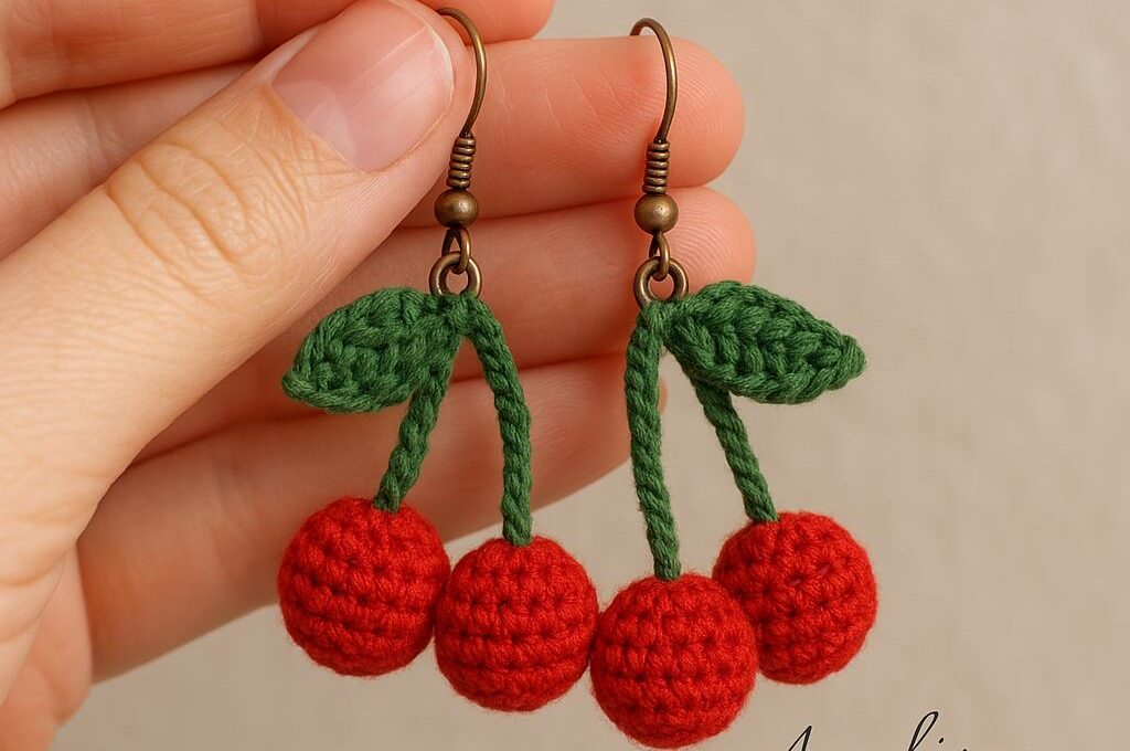 Handmade Crochet Cherry Earrings – Unique and StylishAdd a touch of elegance with these *handmade crochet cherry earrings! Featuring **realistic crochet cherries, delicate green stems, and bronze hooks, this design is perfect for lovers of **artisan jewelry, eco-friendly accessories, and unique handmade gifts*. Crafted with precision, these earrings complement both casual and chic styles.