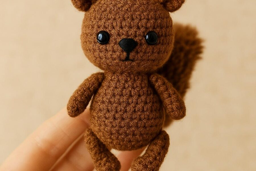 Handmade Squirrel Keychain – Cute and Natural Design* This adorable squirrel figure is handcrafted with warm brown tones, giving it a natural and cozy look. Its small black eyes and delicate nose add a charming expression, while the detailed crochet work showcases the care put into its creation. *Features:* - *Material:* Cotton crochet yarn - *Details:* Secure eyes, fine embroidery work - *Usage:* Easily attachable to bags or keys with a keychain ring - *Brand:* Labeled "AmyLiva HANDMADE" as an original design Would you like to add a handmade squirrel like this to your collection? 🌿🐿