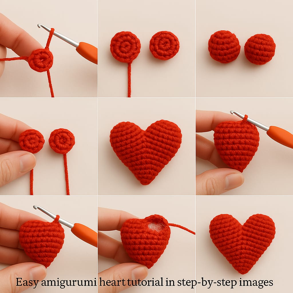 Easy amigurumi heart tutorial in step-by-step images
