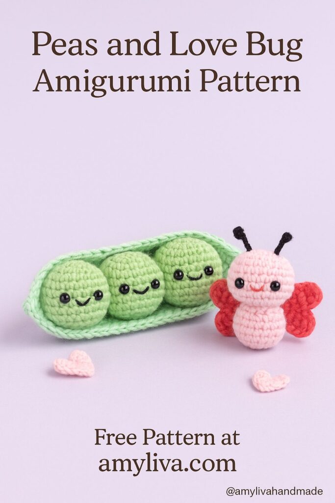 Whimsical Peas and Love Bug Crochet Pattern – Free & Easy Amigurumi*  
Craft your own *Peas and Love Bug Amigurumi, a fun and beginner-friendly crochet project! This **free pattern* walks you through creating adorable peas in a pod alongside a love bug with beautifully shaped wings. Perfect for handmade gifts or playful home decor, this charming crochet creation will bring warmth and personality to your collection.  
Find the *full tutorial* at *[amyliva.com](https://amyliva.com)* and explore more crochet inspirations
Crochet pattern, amigurumi tutorial, free crochet pattern, love bug crochet, peas in a pod amigurumi, easy crochet projects, handmade plush toys, DIY crochet crafts.