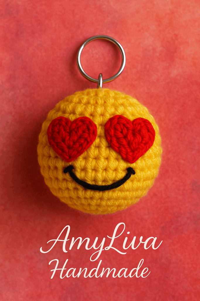 Love in every stitch 💛 This heart-eyes emoji keychain brings digital joy into the handmade world—crafted with care by AmyLiva Handmade.