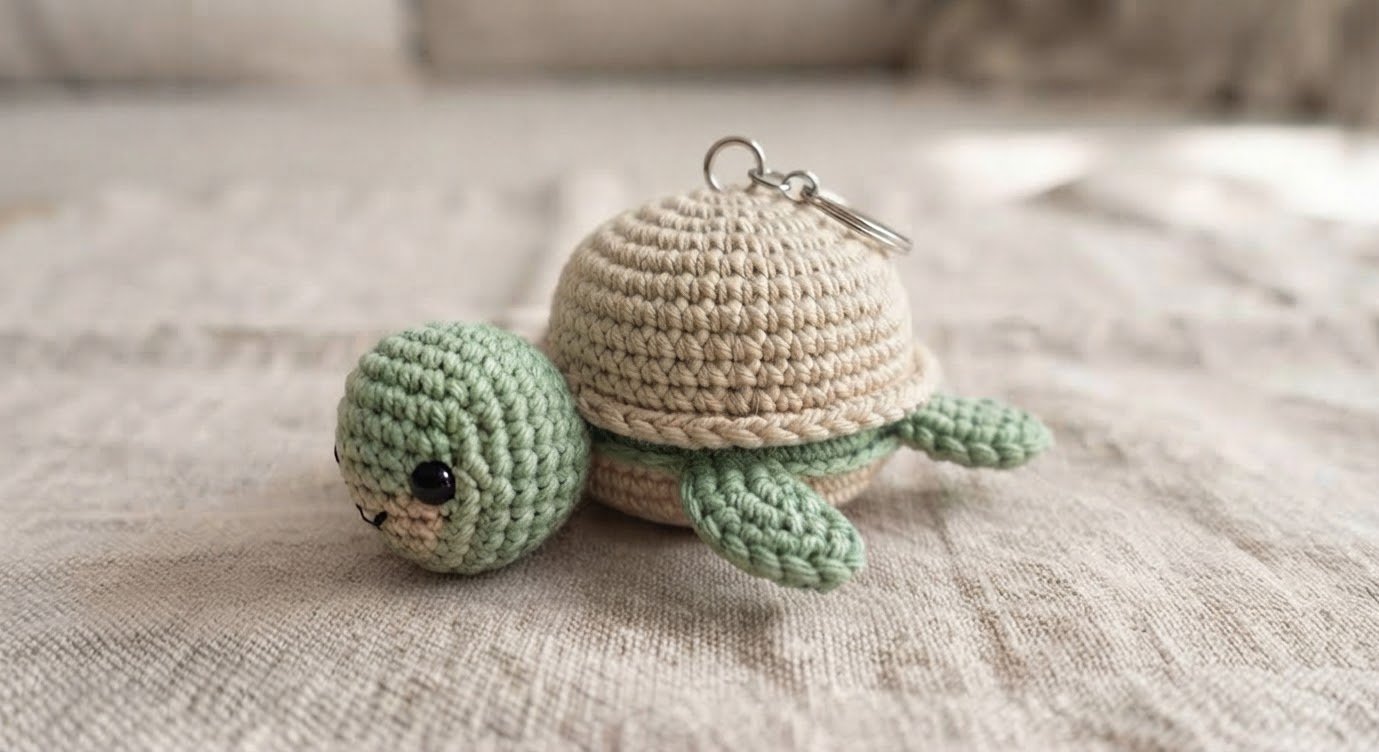 Completed cute sea turtle keychain.